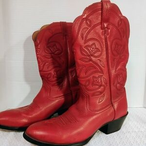 Ariat Red Heritage R-Toe Western Boots With Floral Pattern Stitching 8